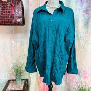 📌Canda Seersucker Jade Green Button Down Long Shirt with Roll up Sleeves